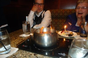 Trying to capture the chocolate flambe.