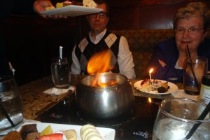 Trying to capture the chocolate Flambe.